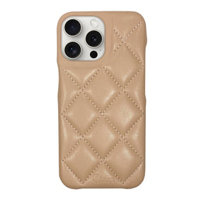 iPhone15ProMax キルティングPU レザーケース ロゴ ベージュ