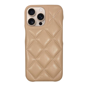 iPhone16Pro キルティングPU レザーケース ロゴ ベージュ
