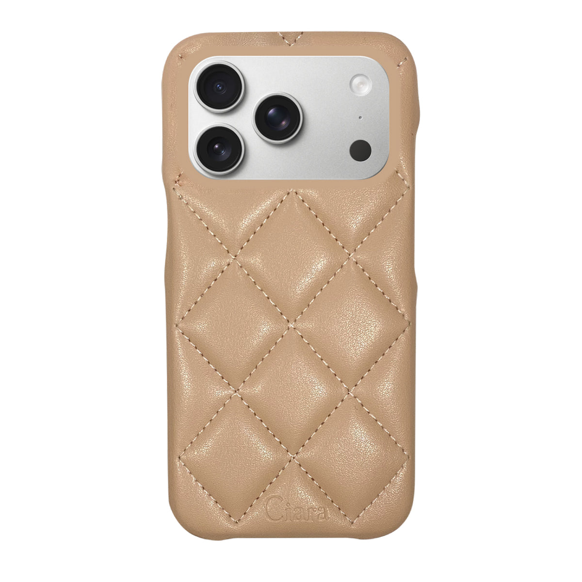 iPhone17Pro キルティングPU レザーケース ロゴ ベージュ
