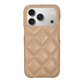 iPhone17Pro キルティングPU レザーケース ロゴ ベージュ