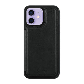 iPhone12/12Pro カード収納付きバックフリップ手帳型 カード収納ケース ロゴ ブラック
