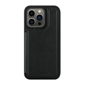 iPhone13Pro カード収納付きバックフリップ手帳型 カード収納ケース ロゴ ブラック