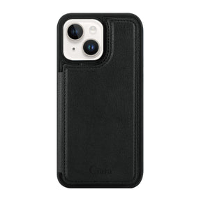 iPhone14/13 カード収納付きバックフリップ手帳型 カード収納ケース ロゴ ブラック