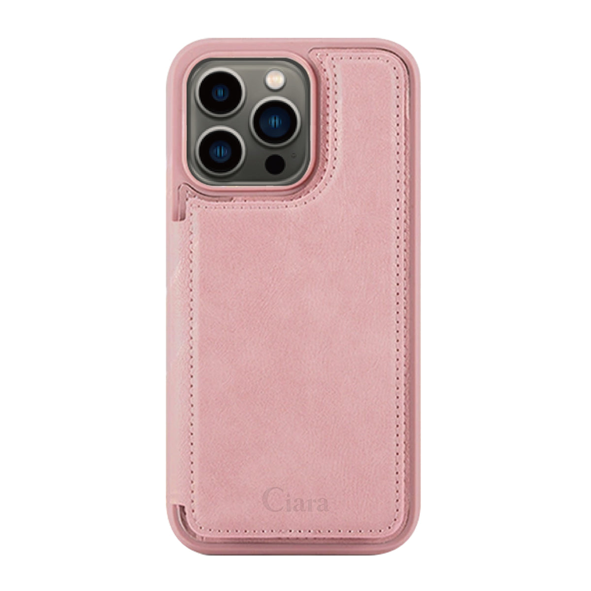 iPhone13Pro カード収納付きバックフリップ手帳型 カード収納ケース ロゴ ピンク