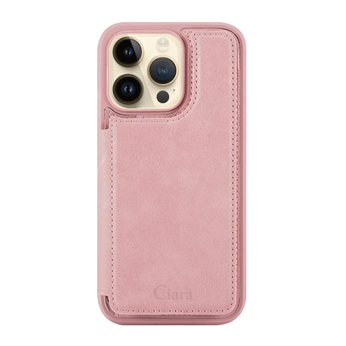 iPhone14Pro カード収納付きバックフリップ手帳型 カード収納ケース ロゴ ピンク