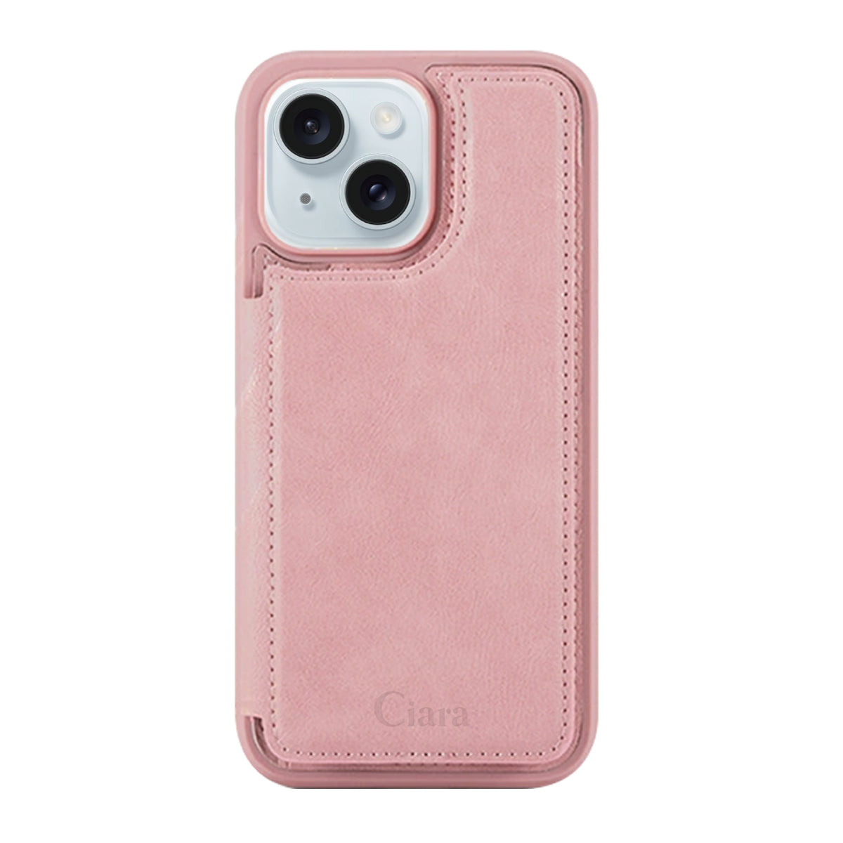 iPhone15Plus/14Plus カード収納付きバックフリップ手帳型 カード収納ケース ロゴ ピンク