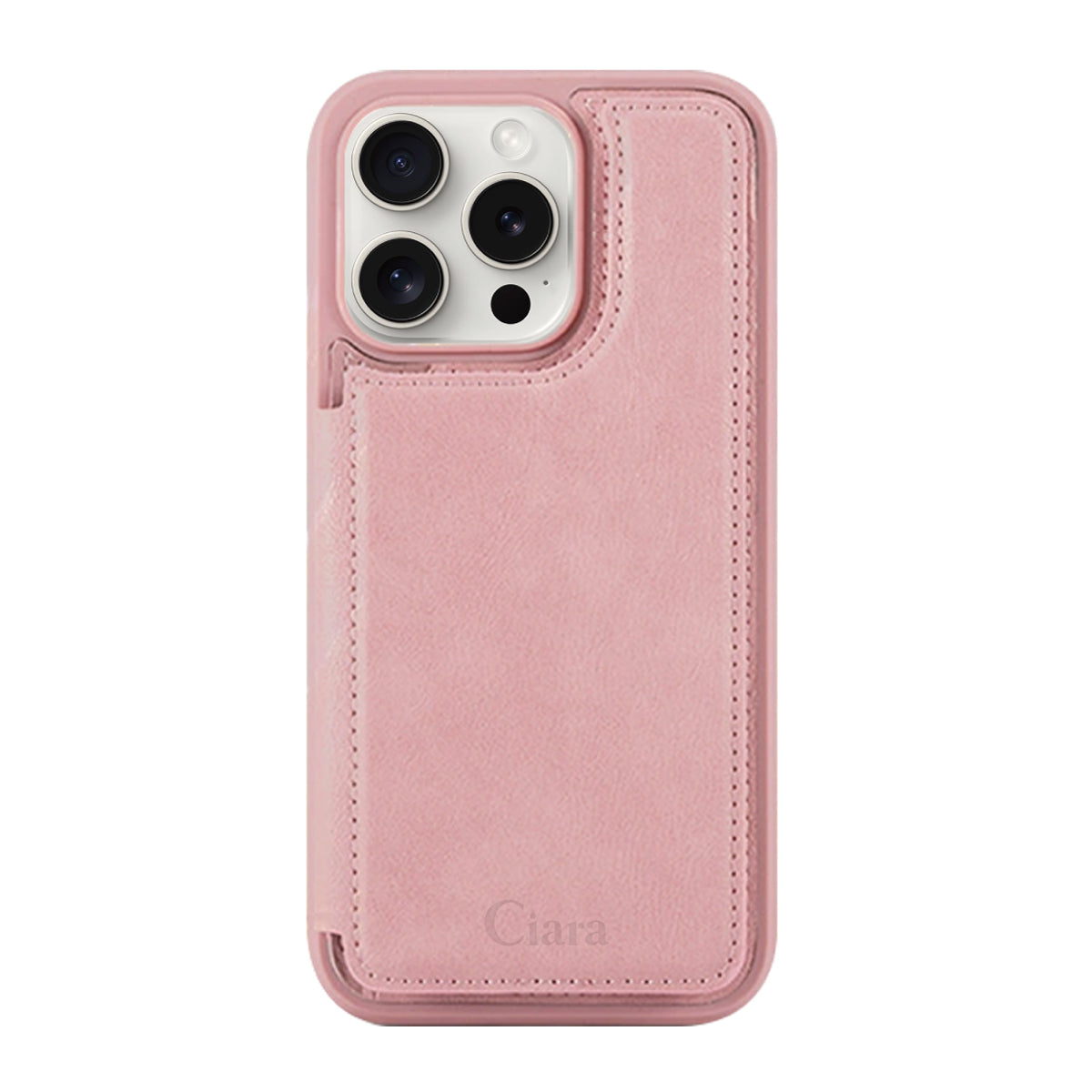 iPhone15ProMax カード収納付きバックフリップ手帳型 カード収納ケース ロゴ ピンク
