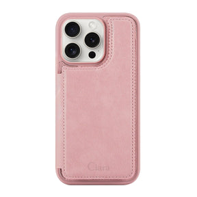 iPhone15ProMax カード収納付きバックフリップ手帳型 カード収納ケース ロゴ ピンク