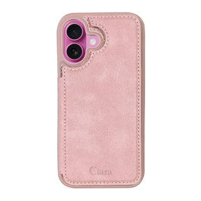 iPhone16Plus カード収納付きバックフリップ手帳型 カード収納ケース ロゴ ピンク