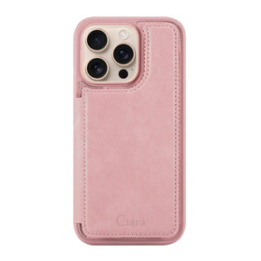 iPhone16Pro カード収納付きバックフリップ手帳型 カード収納ケース ロゴ ピンク