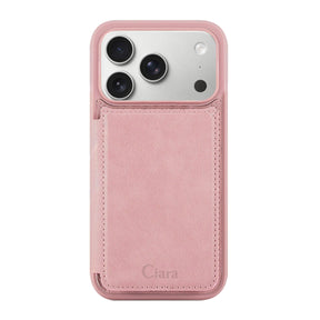 iPhone17Pro カード収納付きバックフリップ手帳型 カード収納ケース ロゴ ピンク