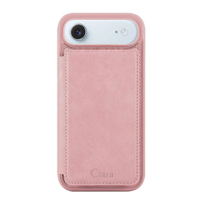 iPhoneAir カード収納付きバックフリップ手帳型 カード収納ケース ロゴ ピンク