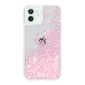 iPhone12mini グリッター オイルクリアケース ロゴ ピンク