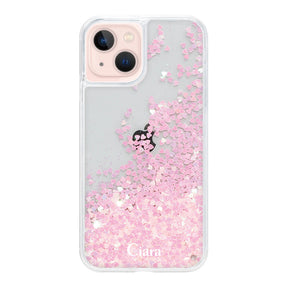 iPhone13 グリッター オイルクリアケース ロゴ ピンク