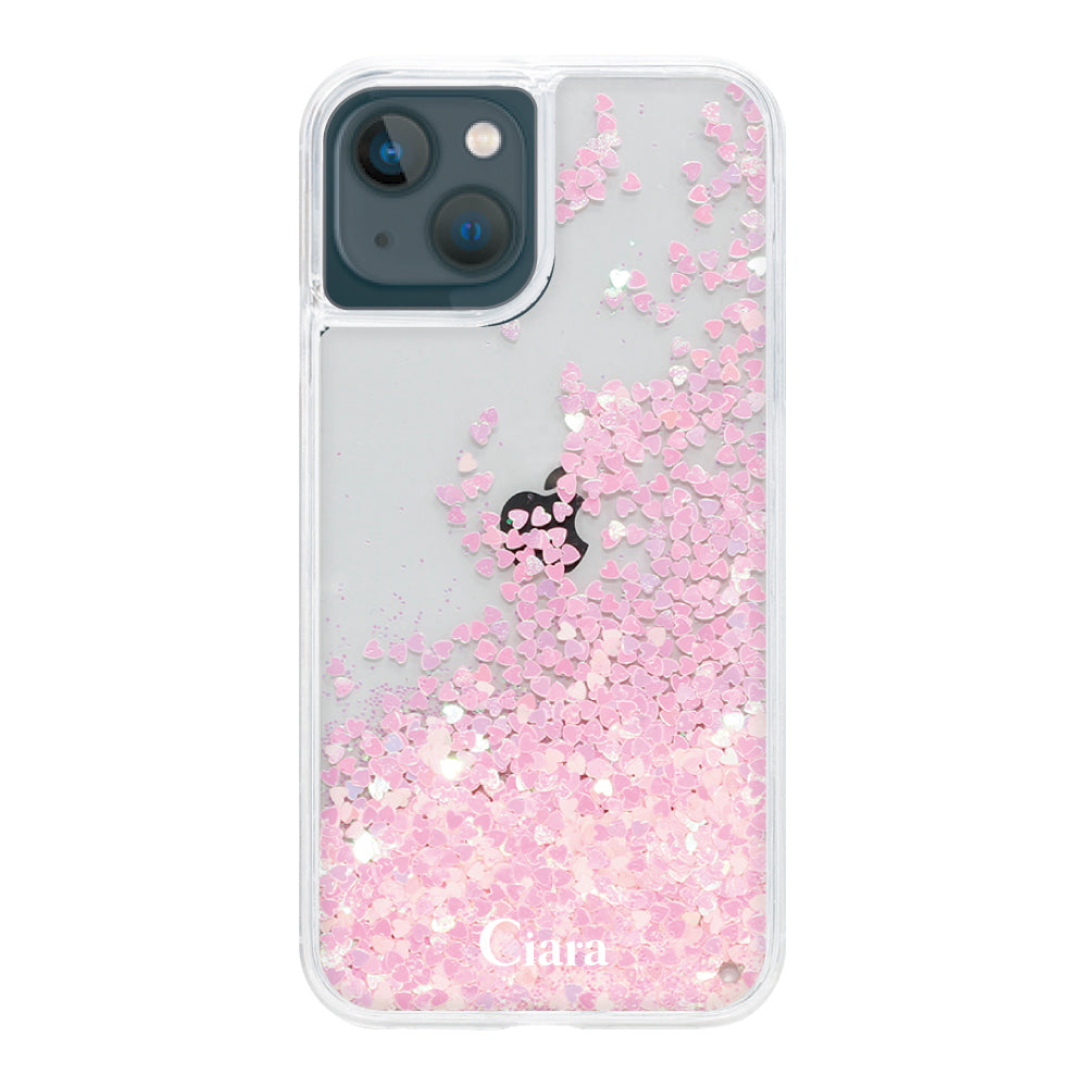 iPhone13mini グリッター オイルクリアケース ロゴ ピンク