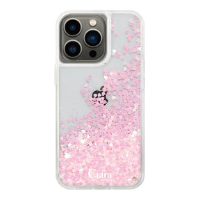 iPhone13Pro グリッター オイルクリアケース ロゴ ピンク