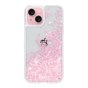 iPhone15 グリッター オイルクリアケース ロゴ ピンク