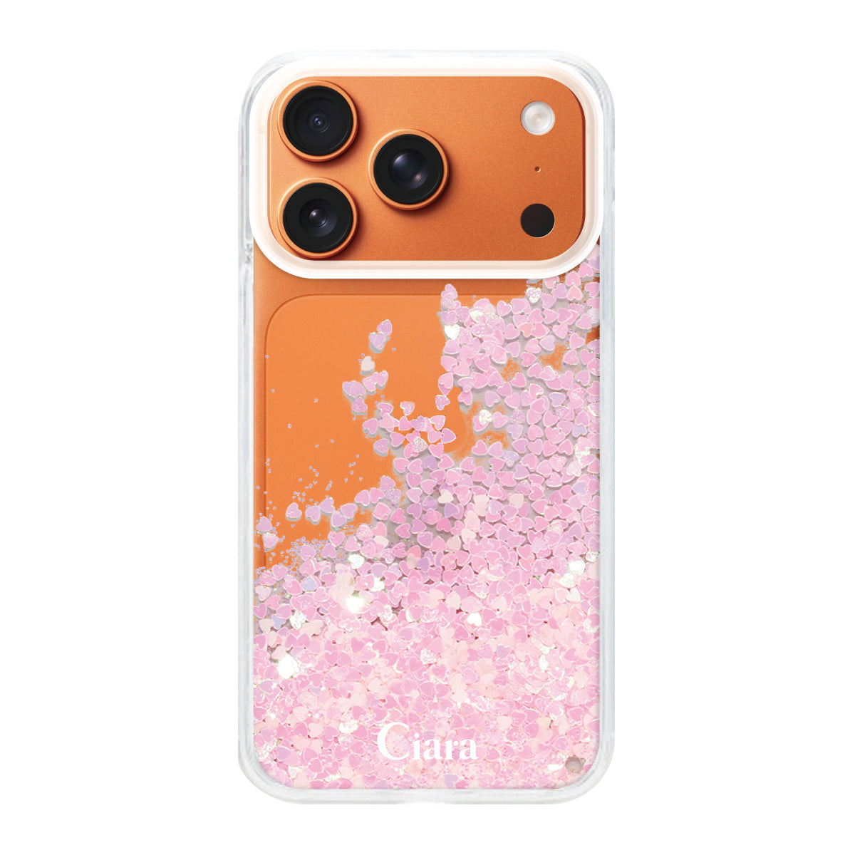 iPhone17ProMax グリッター オイルクリアケース ロゴ ピンク