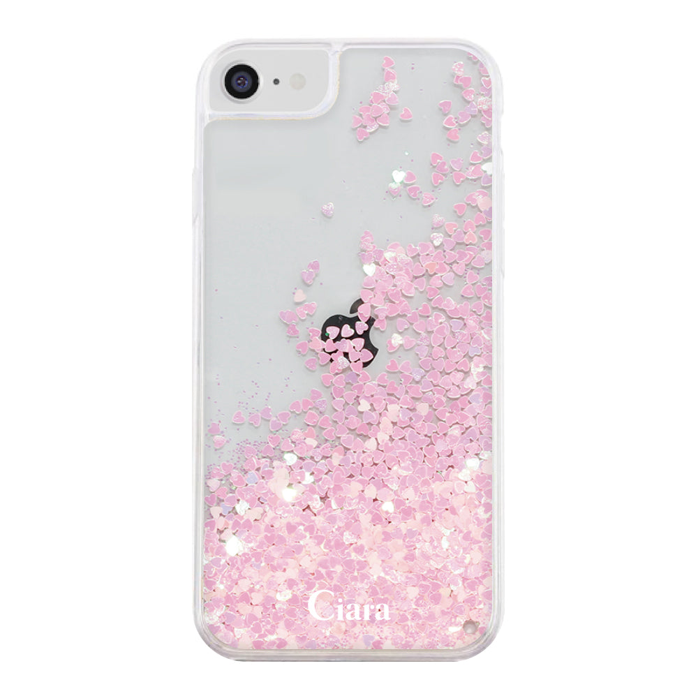 iPhone6/7/8/SE2/SE3 グリッター オイルクリアケース ロゴ ピンク