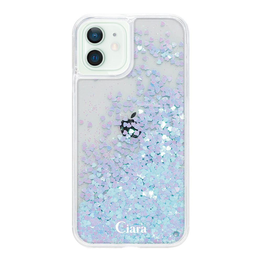 iPhone12mini グリッター オイルクリアケース ロゴ ブルー