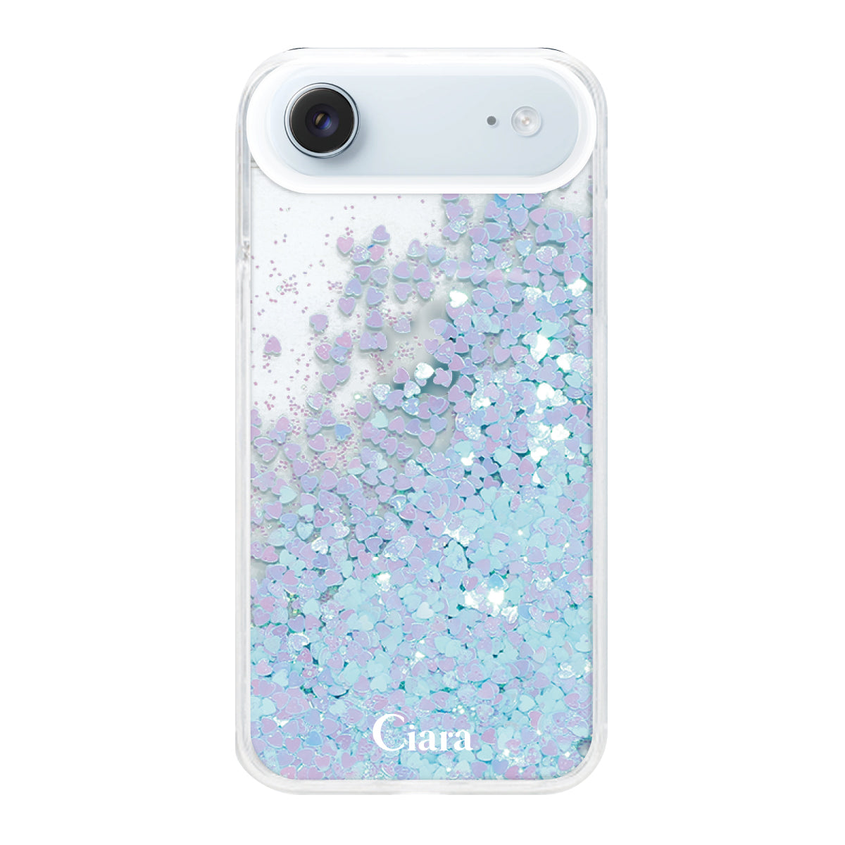iPhoneAir グリッター オイルクリアケース ロゴ ブルー