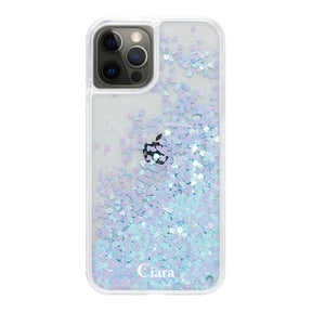 iPhoneX/XS グリッター オイルクリアケース ロゴ ブルー
