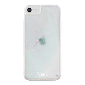 iPhone6/7/8/SE2/SE3 グリッター オイルクリアケース ロゴ ホワイト
