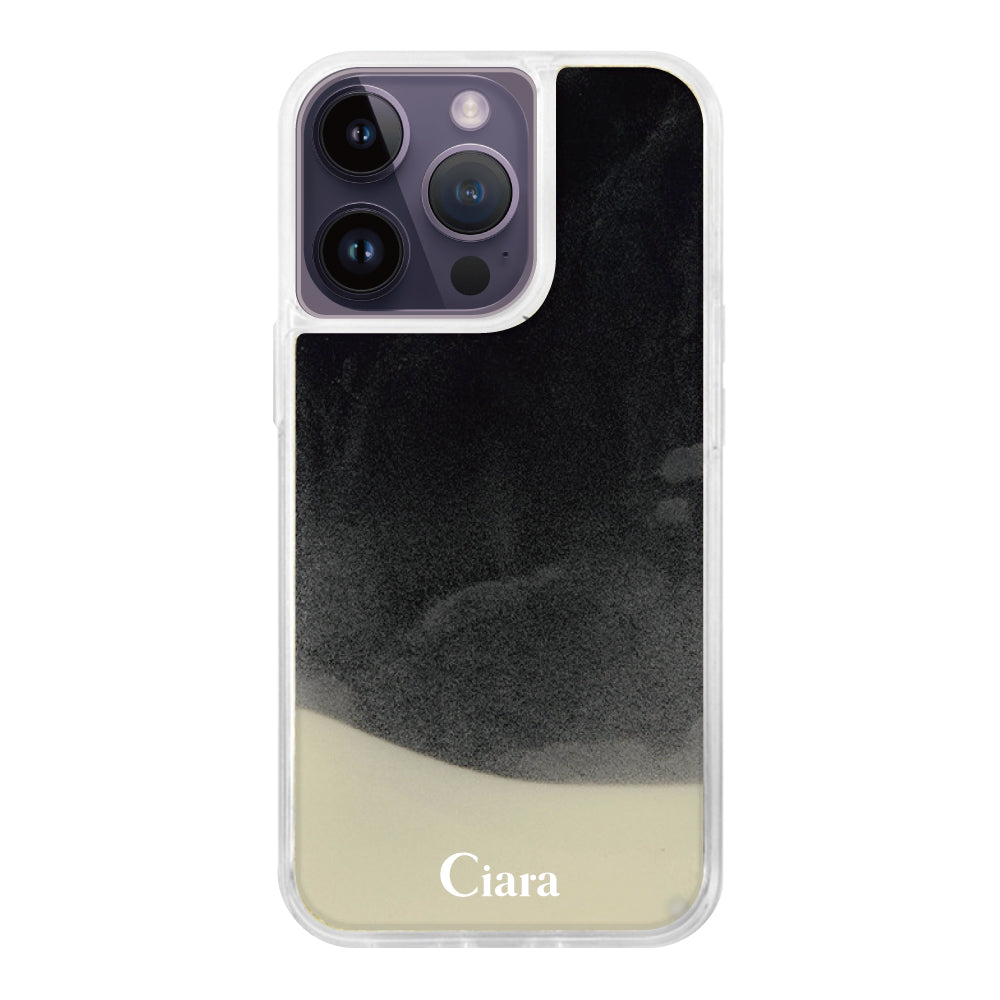 iPhone14ProMaxケース ネオンサンド オイルケース ロゴ ホワイト/ブラック