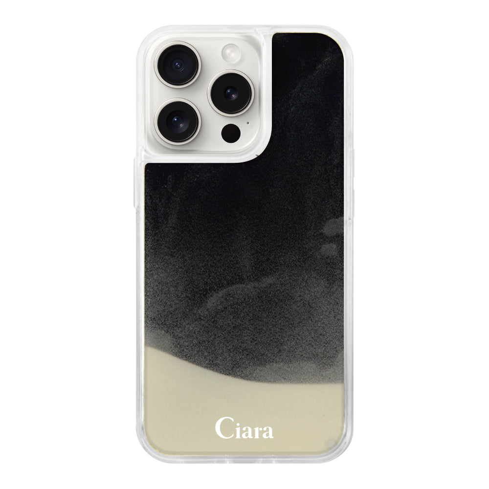 iPhone15ProMaxケース ネオンサンド オイルケース ロゴ ホワイト/ブラック