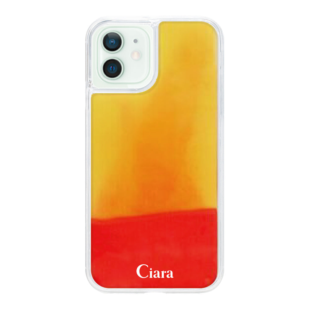 iPhone12miniケース ネオンサンド オイルケース ロゴ オレンジ/イエロー