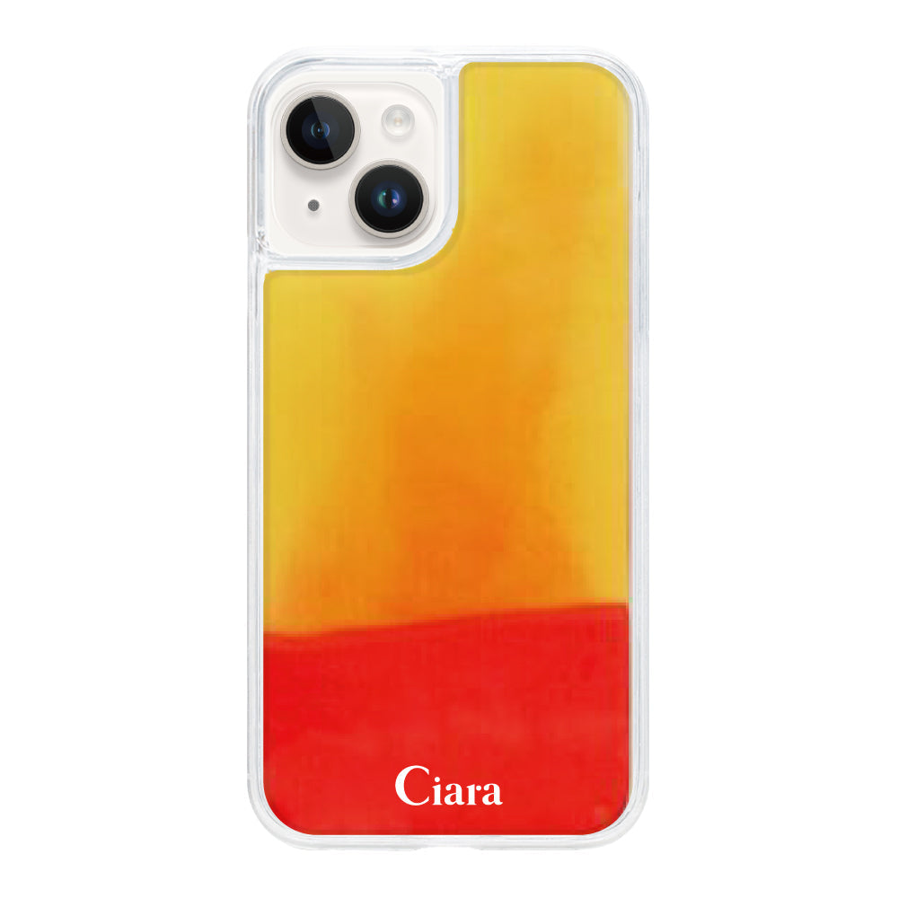 iPhone14ケース ネオンサンド オイルケース ロゴ オレンジ/イエロー