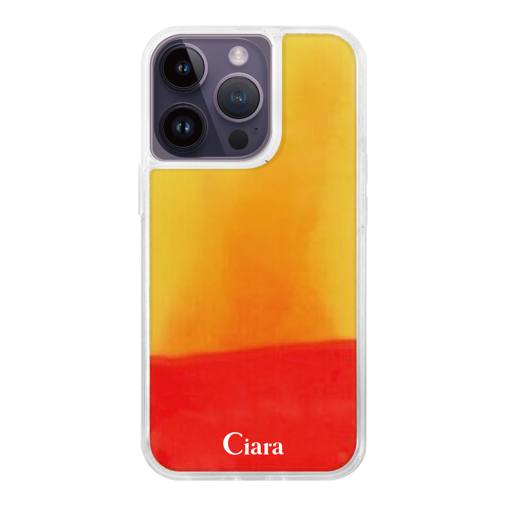 iPhone14ProMaxケース ネオンサンド オイルケース ロゴ オレンジ/イエロー