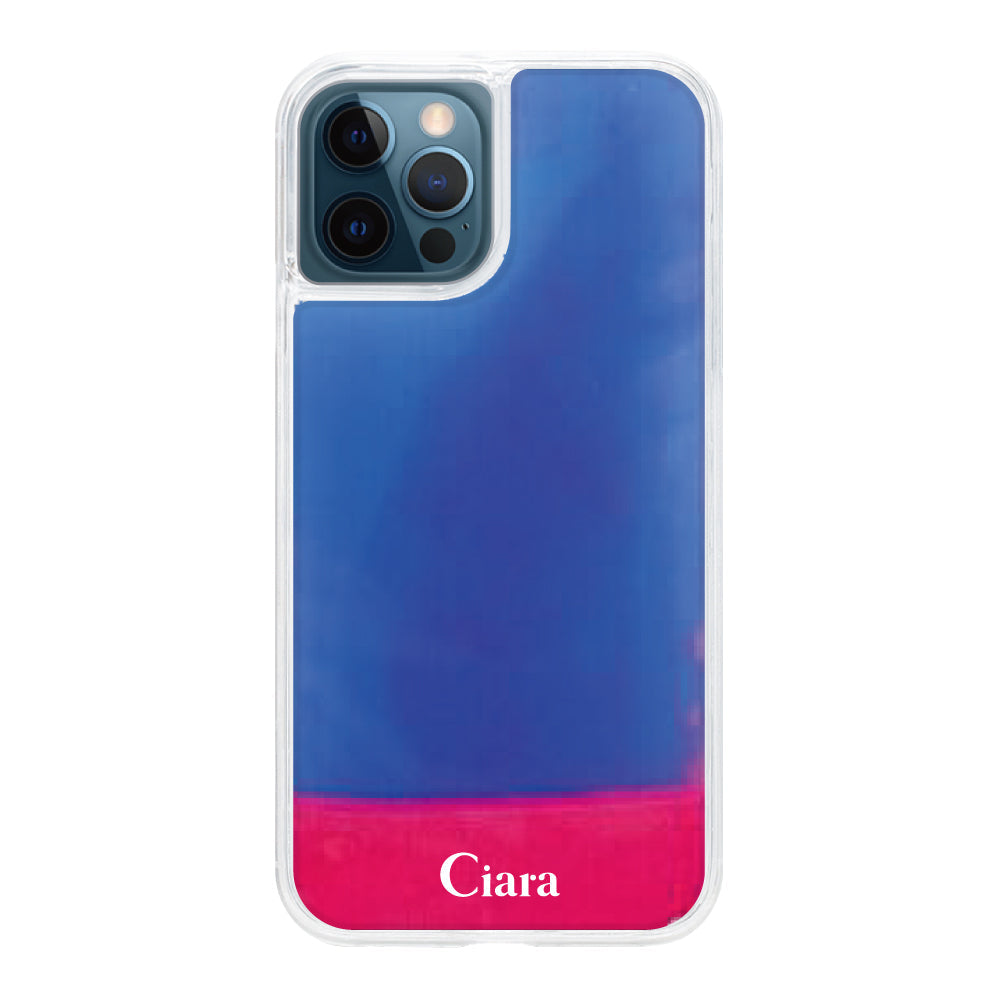 iPhone12ProMaxケース ネオンサンド オイルケース ロゴ ピンク/ブルー