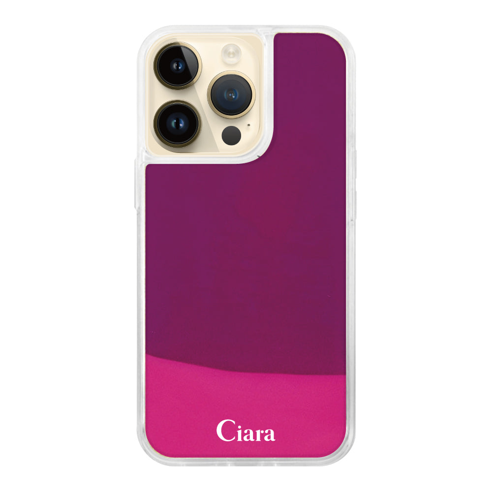 iPhone14Proケース ネオンサンド オイルケース ロゴ ピンク/パープル