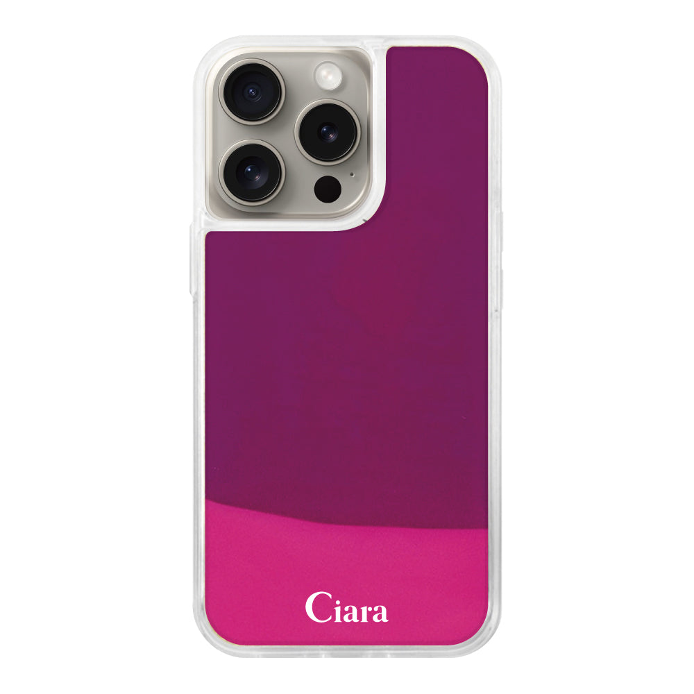 iPhone15Proケース ネオンサンド オイルケース ロゴ ピンク/パープル