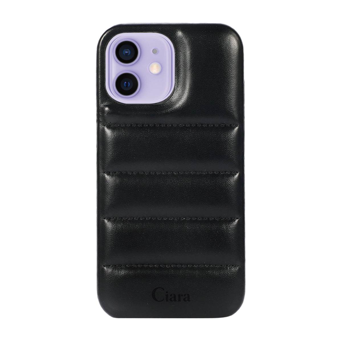 iPhone12/12Pro ステッチPUレザー レザーケース ロゴ ブラック