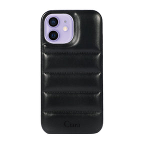 iPhone12/12Pro ステッチPUレザー レザーケース ロゴ ブラック
