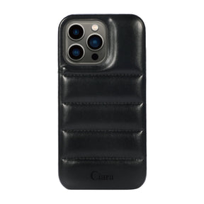iPhone13Pro ステッチPUレザー レザーケース ロゴ ブラック