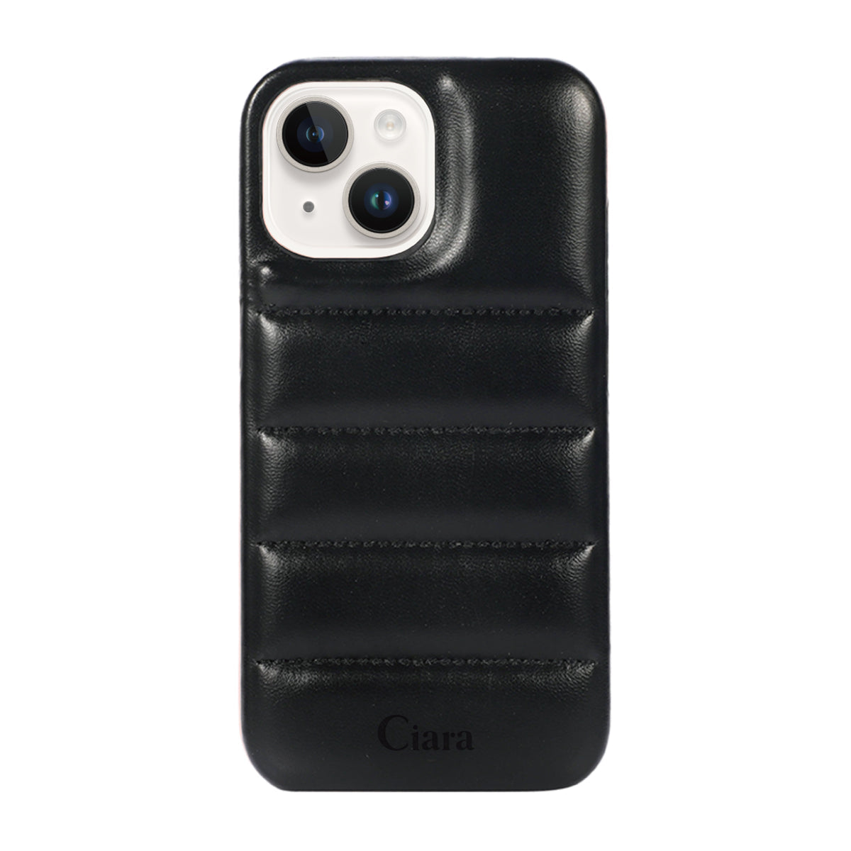 iPhone14/13 ステッチPUレザー レザーケース ロゴ ブラック