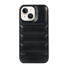 iPhone14/13 ステッチPUレザー レザーケース ロゴ ブラック