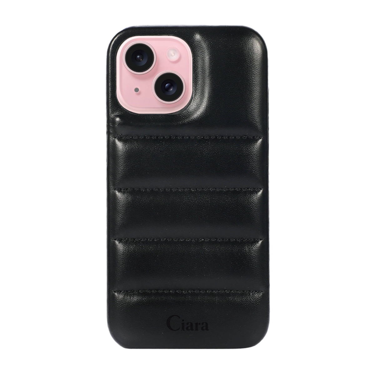 iPhone15 ステッチPUレザー レザーケース ロゴ ブラック