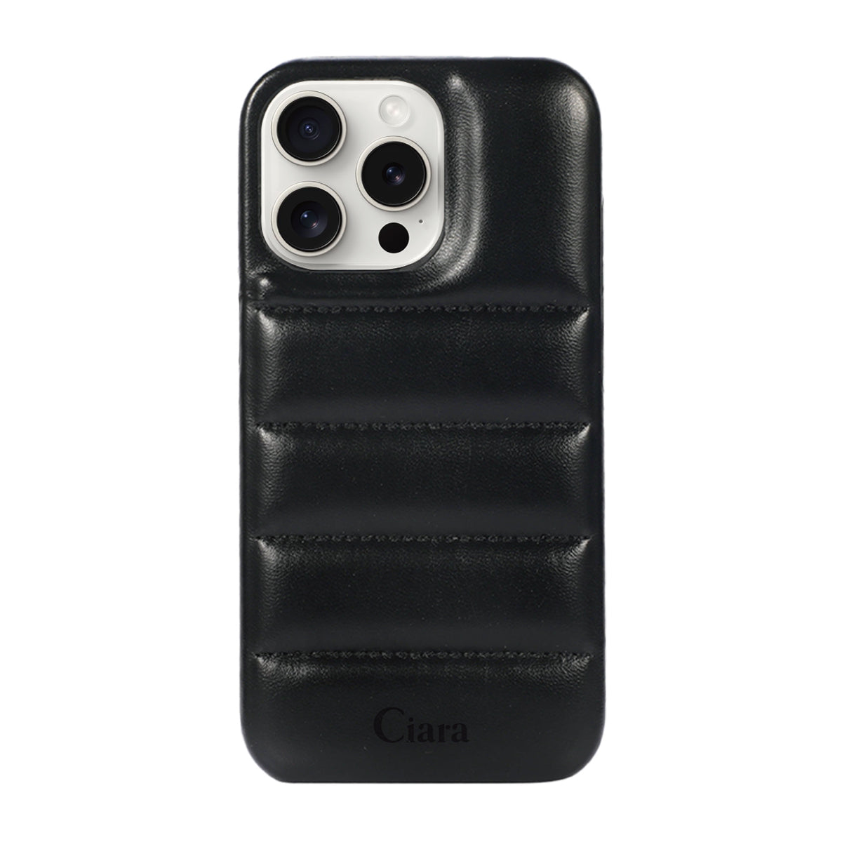 iPhone15ProMax ステッチPUレザー レザーケース ロゴ ブラック