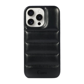 iPhone15ProMax ステッチPUレザー レザーケース ロゴ ブラック