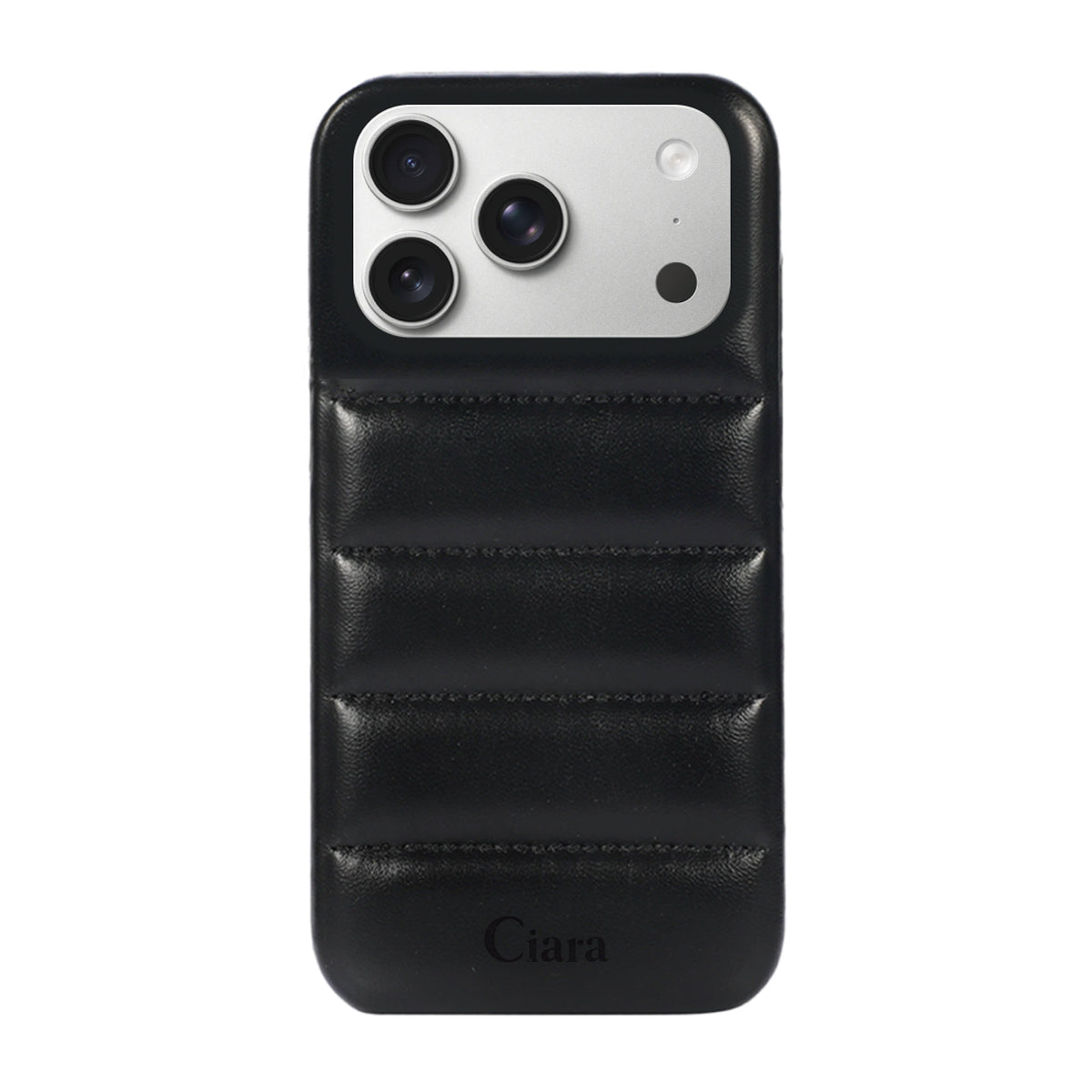 iPhone17Pro ステッチPUレザー レザーケース ロゴ ブラック