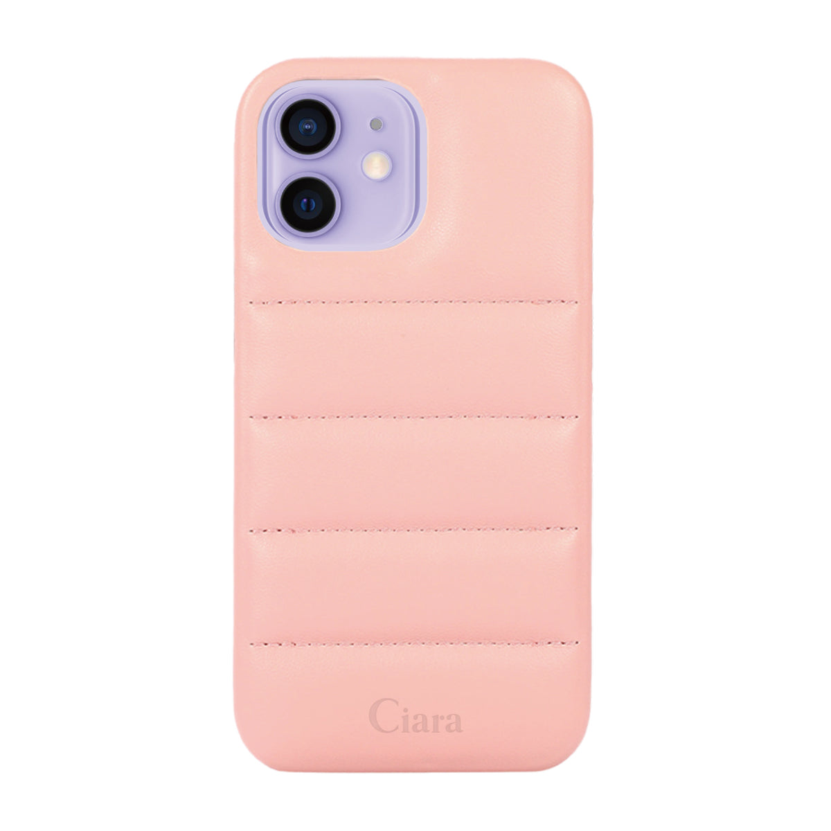 iPhone12/12Pro ステッチPUレザー レザーケース ロゴ ピンク