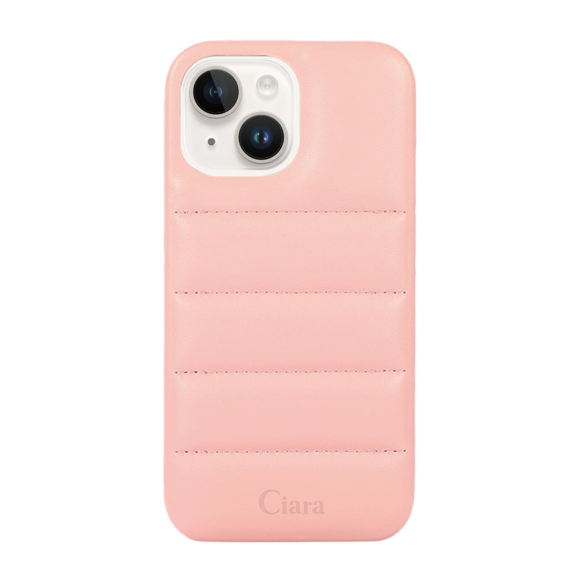 iPhone14/13 ステッチPUレザー レザーケース ロゴ ピンク