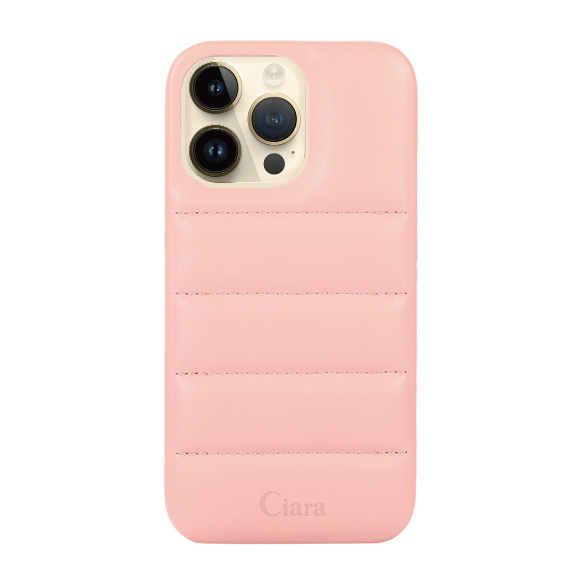 iPhone14Pro ステッチPUレザー レザーケース ロゴ ピンク