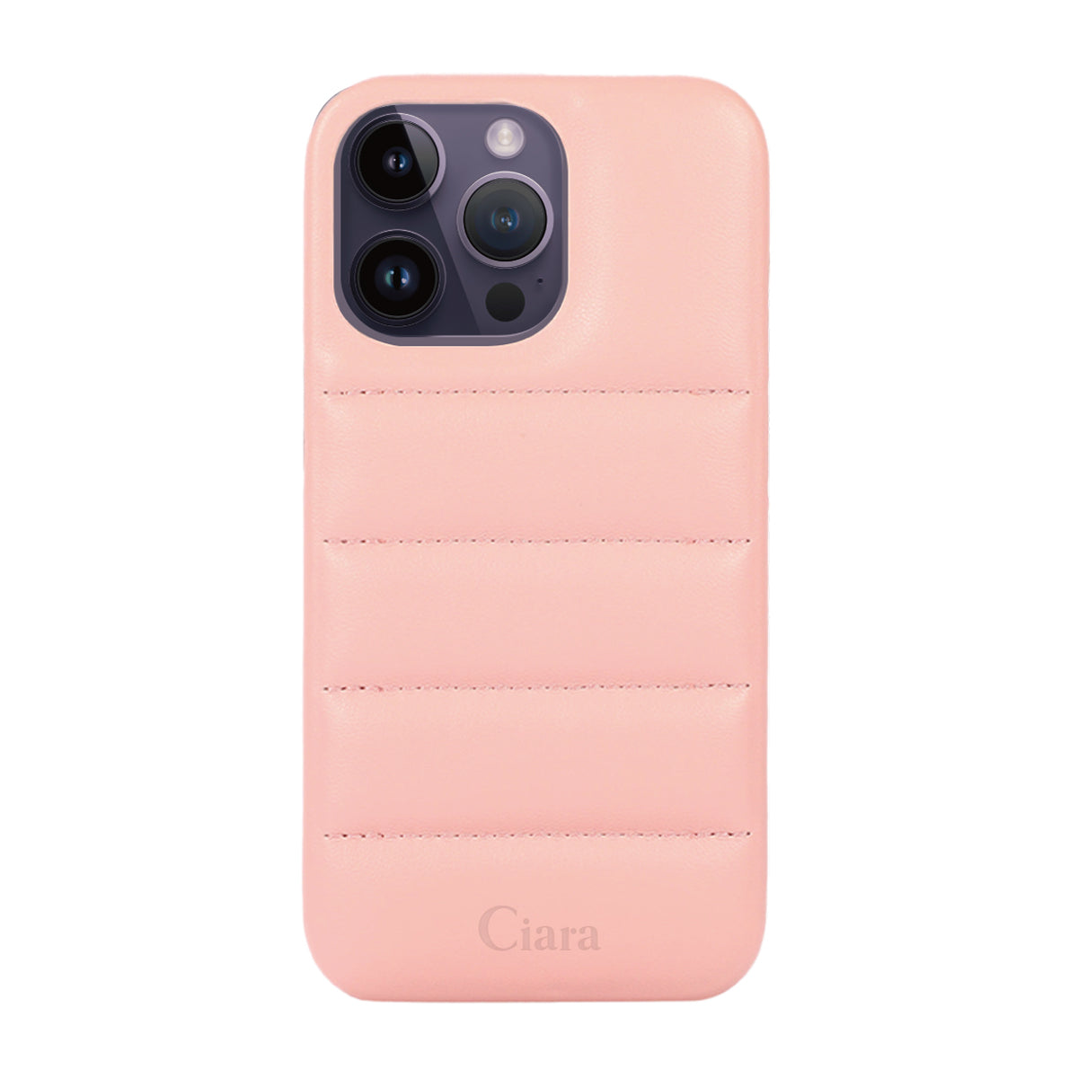 iPhone14ProMax ステッチPUレザー レザーケース ロゴ ピンク