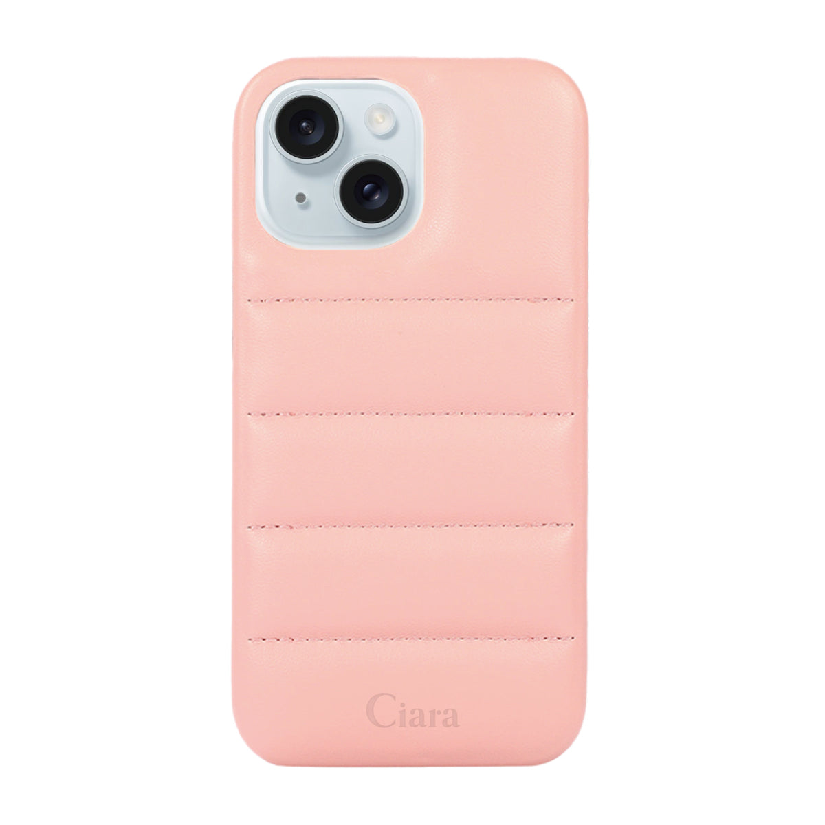 iPhone15Plus/14Plus ステッチPUレザー レザーケース ロゴ ピンク