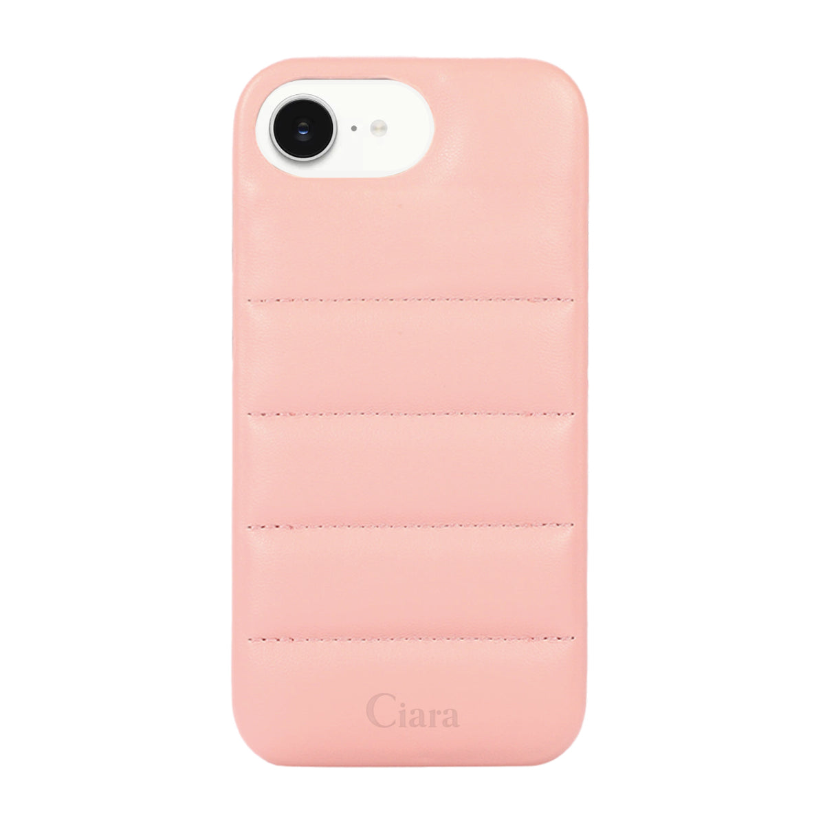 iPhone16e ステッチPUレザー レザーケース ロゴ ピンク